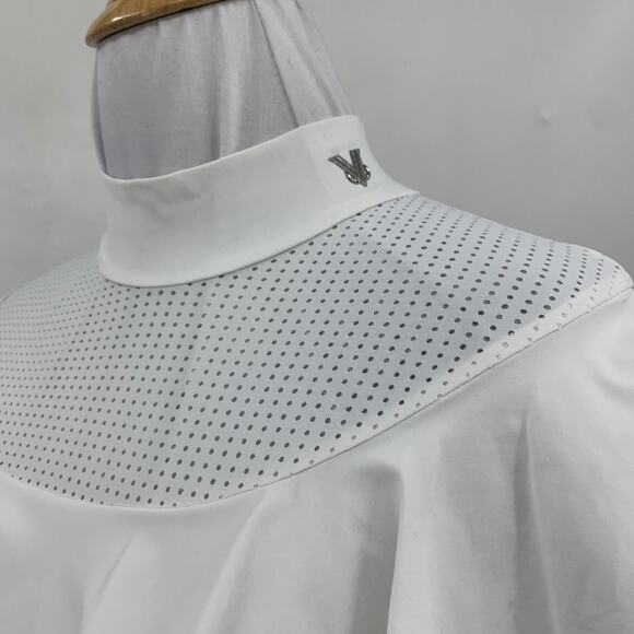 NevermindAll Top Womens XS White Perforated Ruffle High Collar Elizabethan Golf - Picture 3 of 12